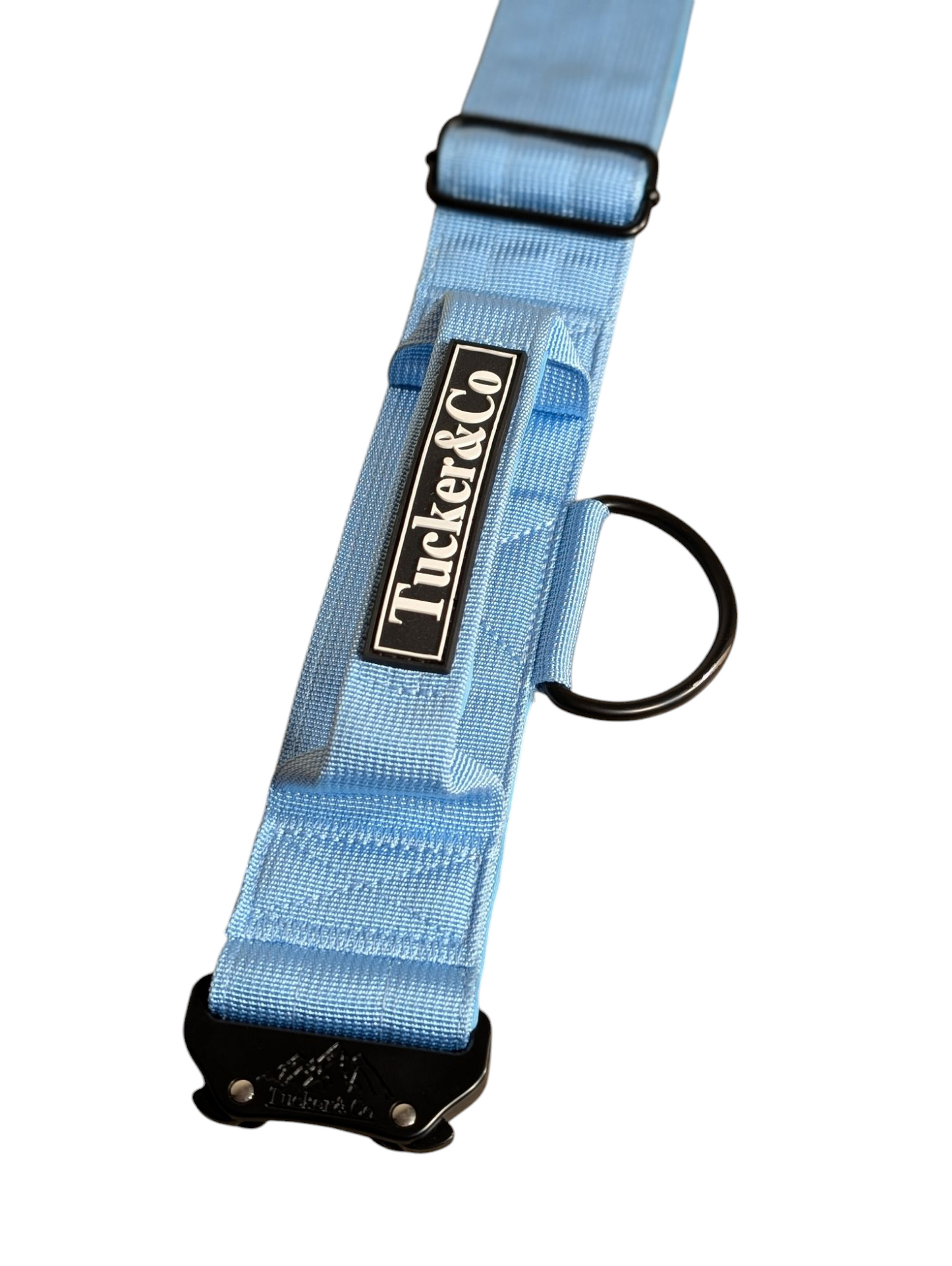 Tucker&Co London Tactical Collar with Handle in Sky Blue.