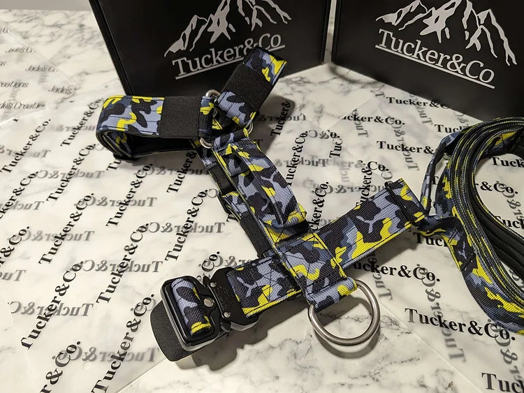 Camo grey/yellow Tri Harness Anti Pull - Adjustable with Handle