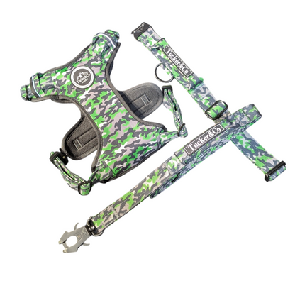 Tucker&Co Camo Lime Green full matching set - Collar Lead & Harness